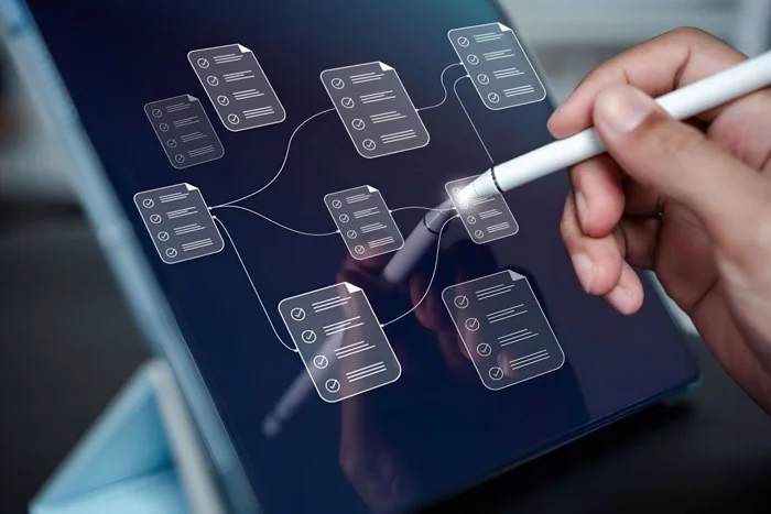 Tablet displaying process mapping visual
