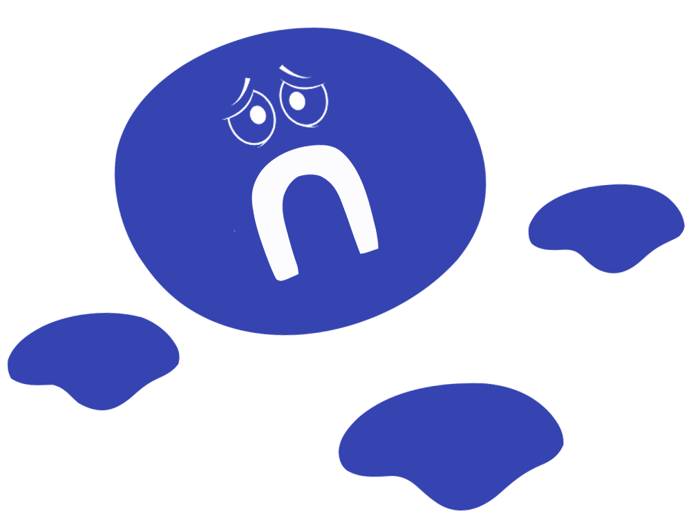 A sad blue face emoji with wide eyes and a downturned mouth, surrounded by three teardrop shapes representing crying or sadness.