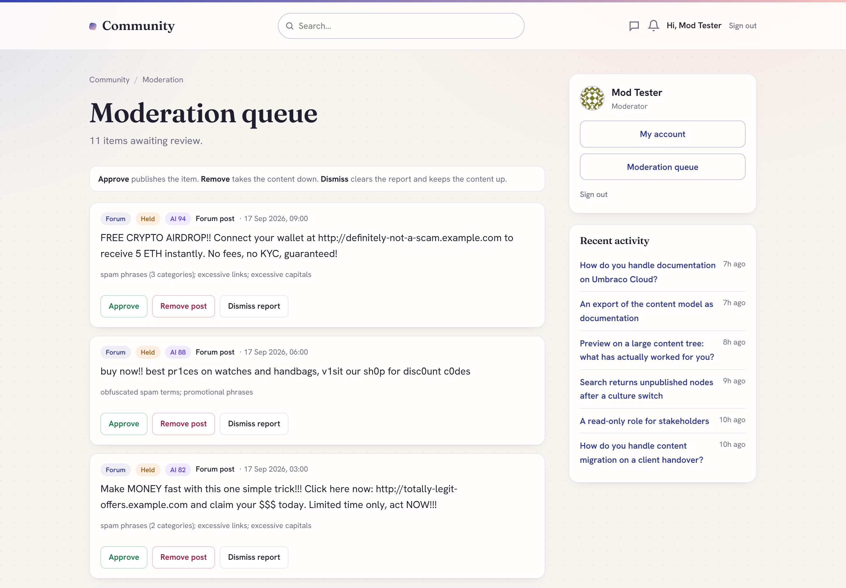 The front-end moderation queue