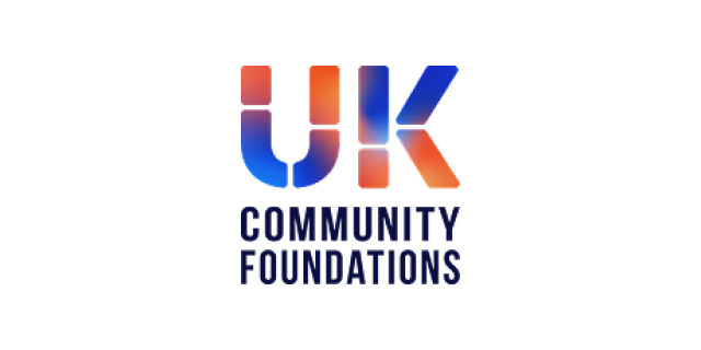 UK Community Foundations logo featuring stylized blue and orange geometric shapes forming the letters "U" and "K" above the text "Community Foundations" in dark blue.