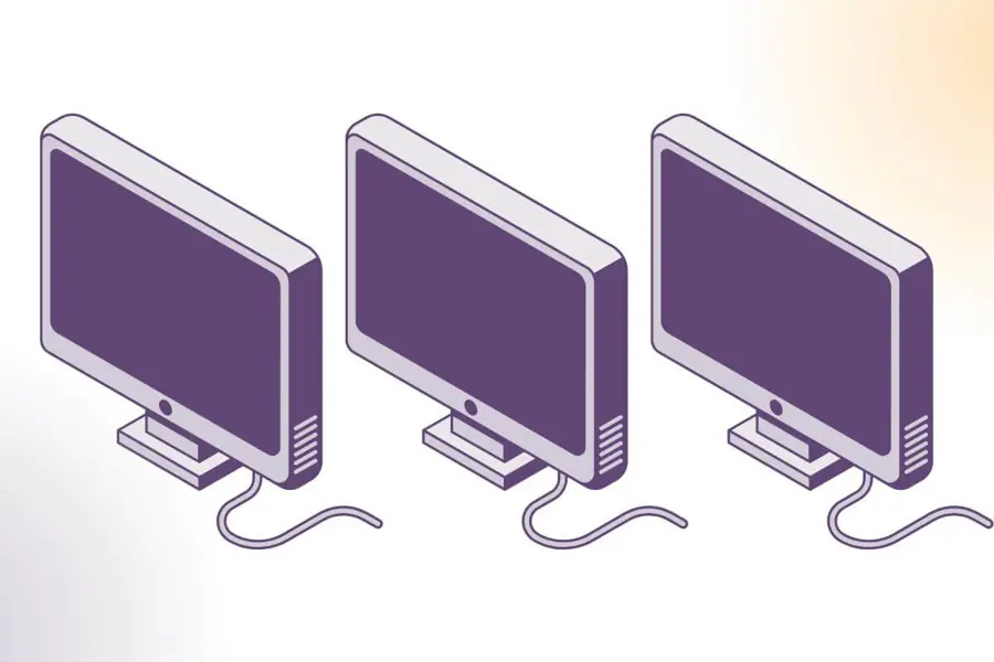 Graphic showing three desktop computers to visualise CMS