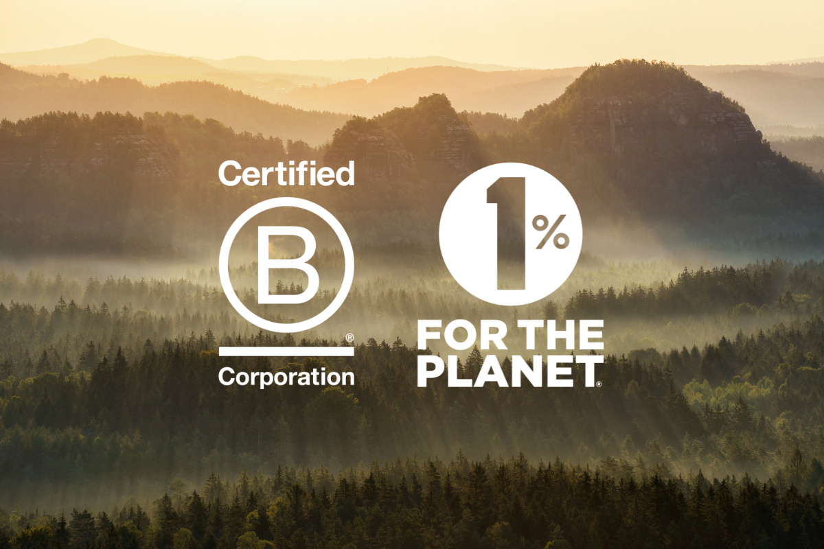 B Corporation and 1% For the Planet logo on planet