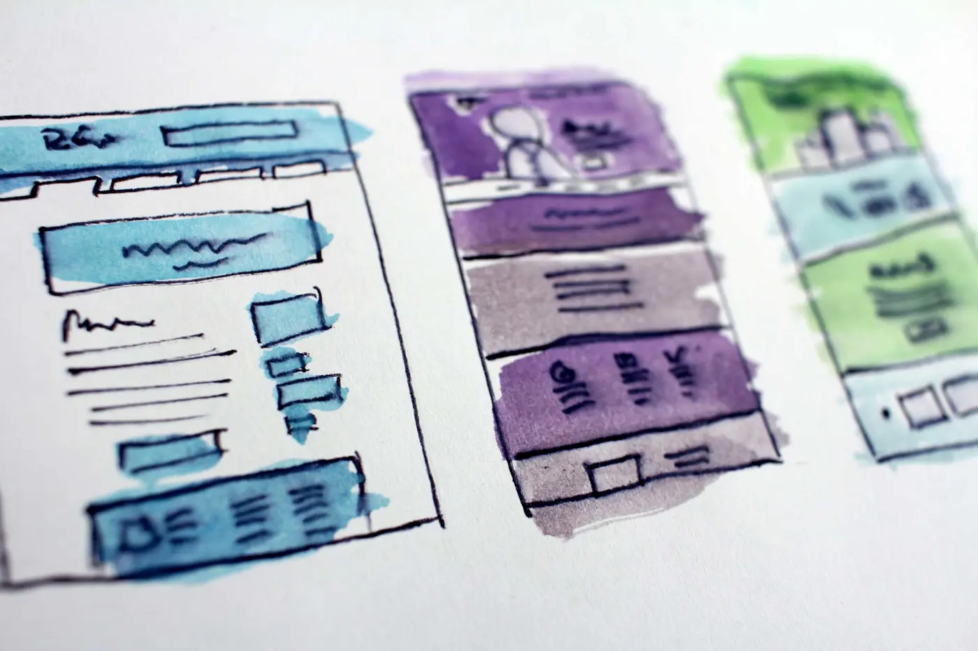 Watercolour wireframe drawings