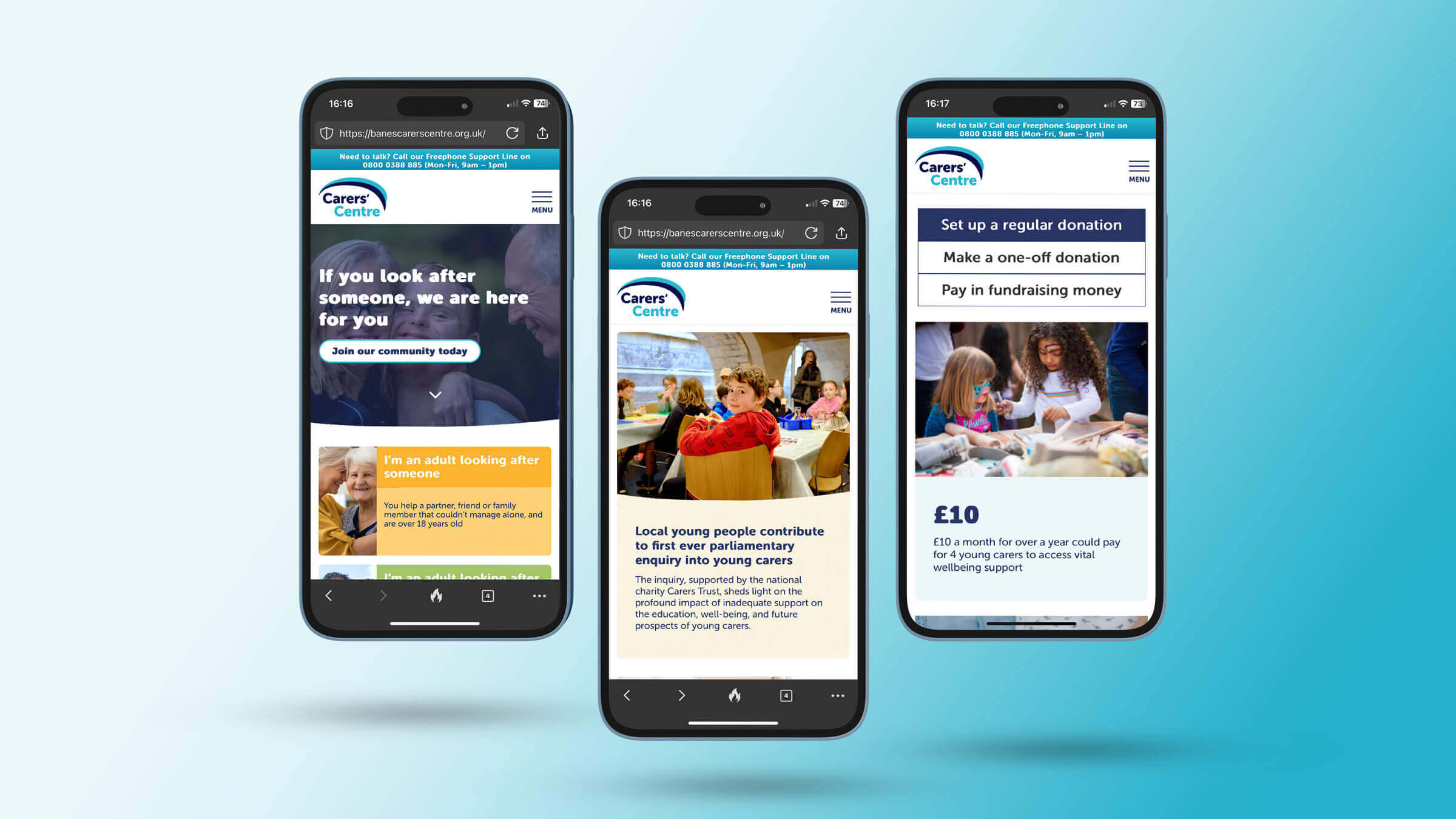 Carers' Centre website on mobiles