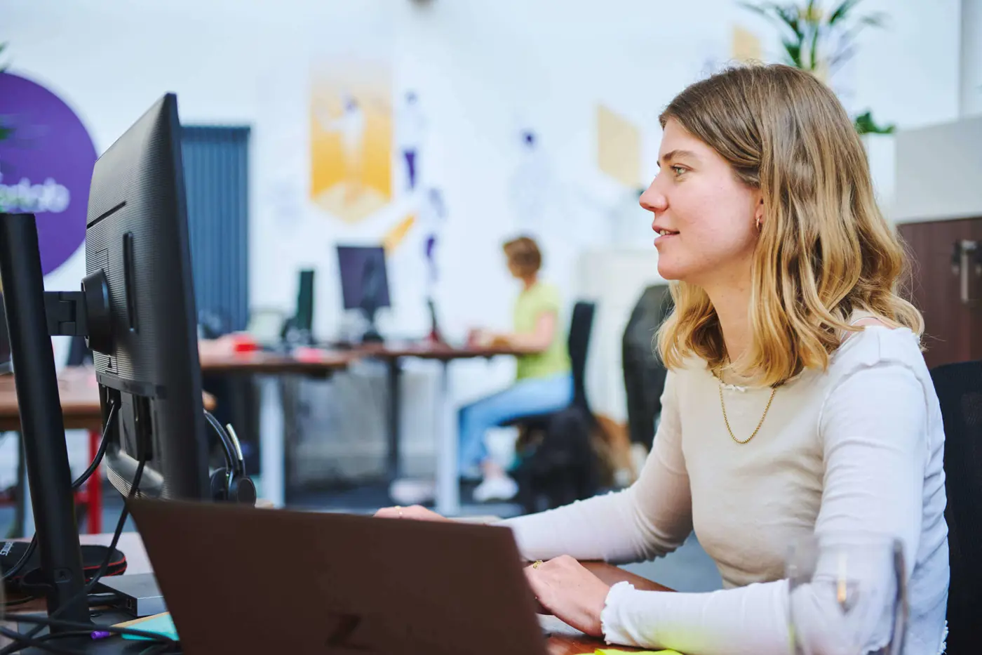 Katherine Shotliff in Digital Wonderlab office at her desk