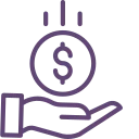 Icon of a hand holding a money bag with a dollar sign, representing financial support, savings, or charitable giving.