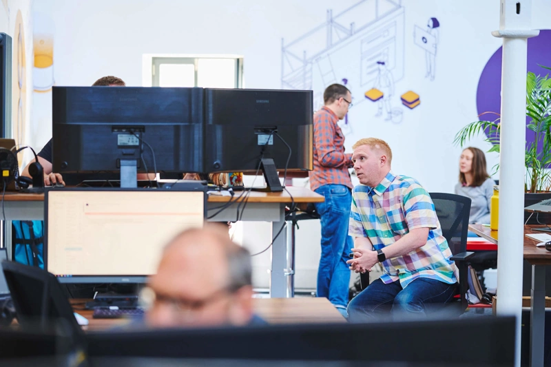 View of the Digital Wonderlab of with people working and talking