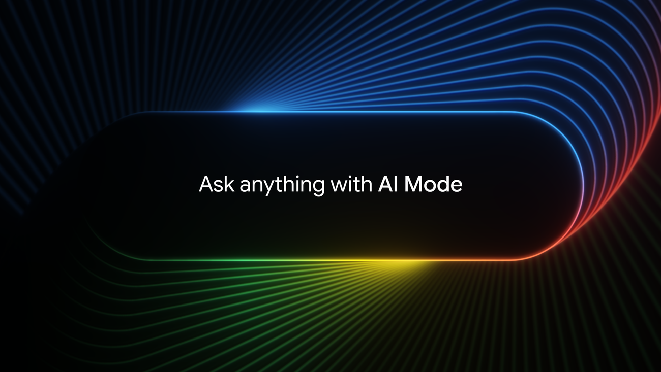 Google AI mode search bar with glow graphics