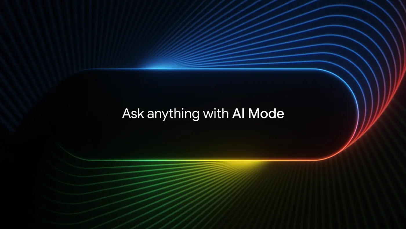 Google AI mode search bar with glow graphics 