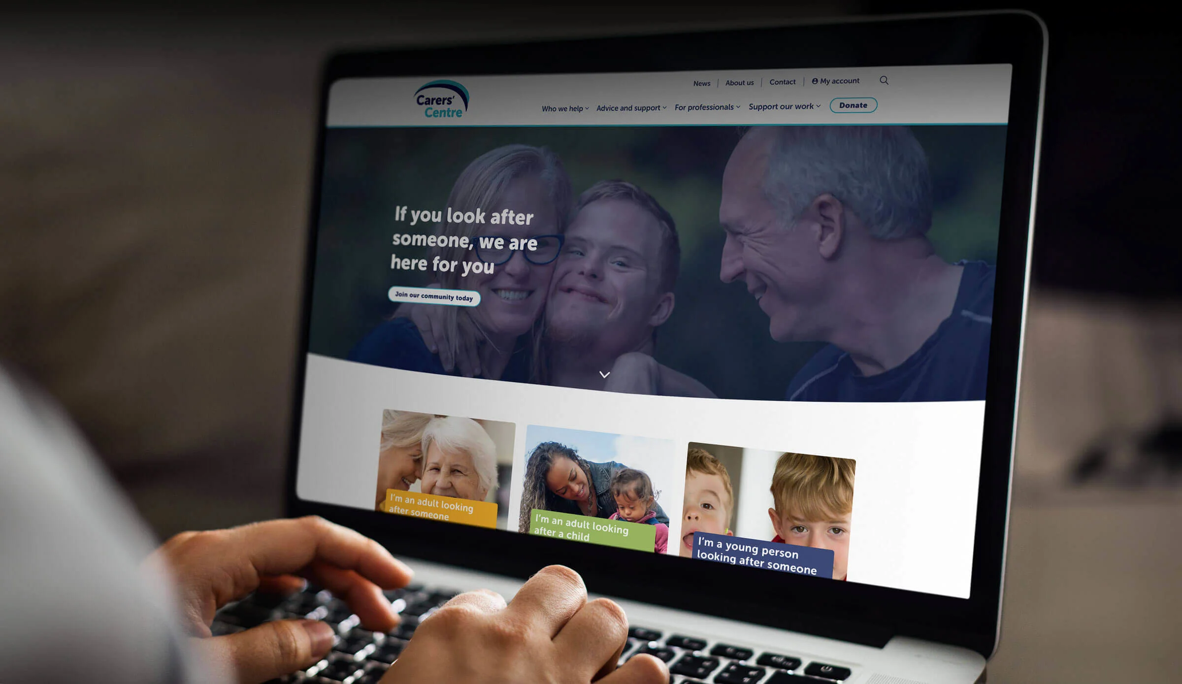 Carers' Centre website on laptop