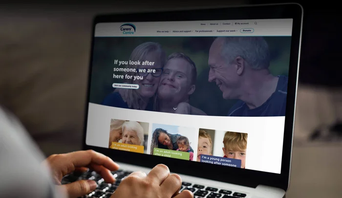 Carers' Centre website on laptop