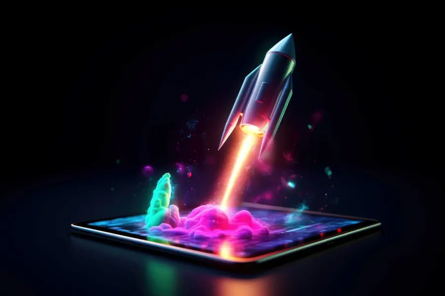 Rocket Coming Out Tablet Screen Neon Light