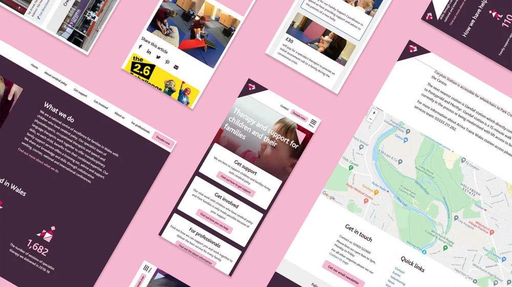 Cerebral Palsy Cymru website screenshots on mobile and desktop