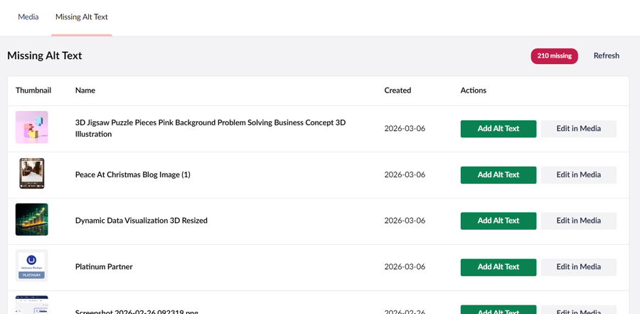 missing alt tag dashboard